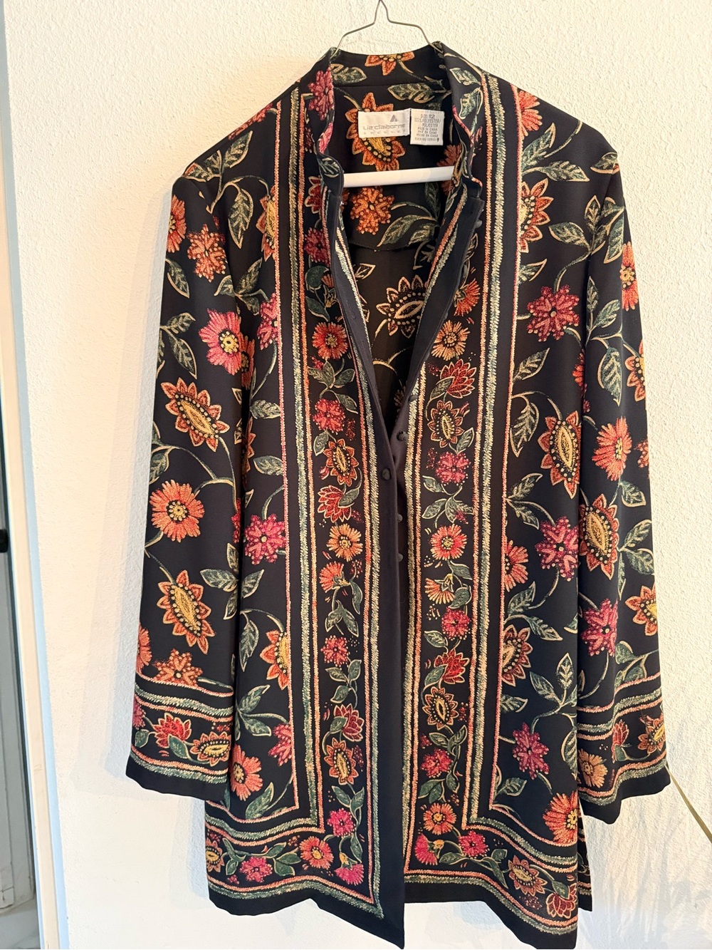 Liz Claiborne Black Embroidered Floral Open Jacket
